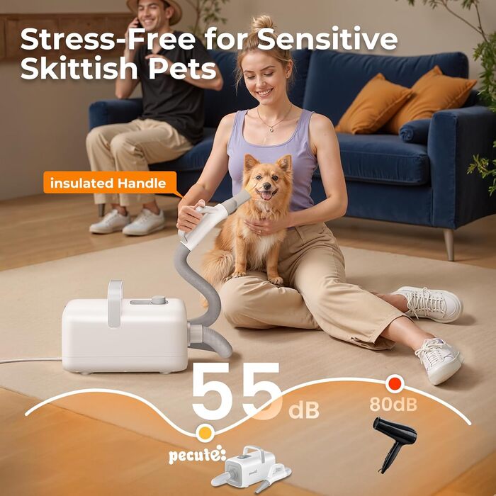 Фен для собак Pecute: потужний сушар для грумінгу з регулюванням температури та швидкості, комплект для догляду за тваринами