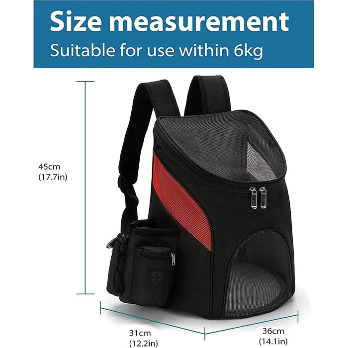 Рюкзак для кота та собаки IFIKK: зручний, дихаючий, з безпечним ремінцем. Чорний, червоний