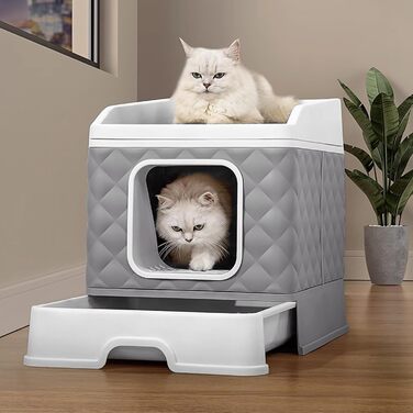 Котлотуалет GLOBANI XXL з кришкою – закритий лоток для котів з шухлядою, когтеточкою та совком – герметичний, гігієнічний, ідеальний для великих котів - сірий