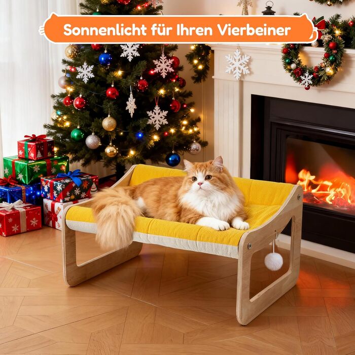 BSWAY Підвищене ліжко-софа для котів з дерева, сонячно-жовтий колір, 53x40 см, стильний котячий стільчик з знімним чохлом для матраца, до 15 кг