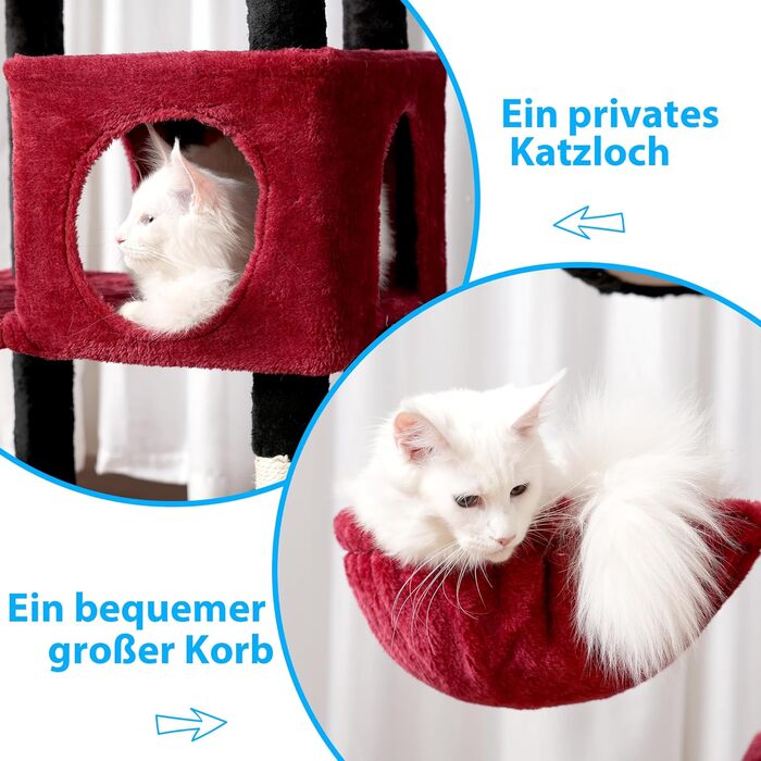 Котячий будиночок Hey-brother Kratzbaum: багатоярусний, 145 см, з лежаком, гамаком та кошиком (червоно-чорний)