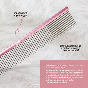 Pinkcomb професійний гребінець для собак та котів з широкими закругленими зубцями з нержавіючої сталі