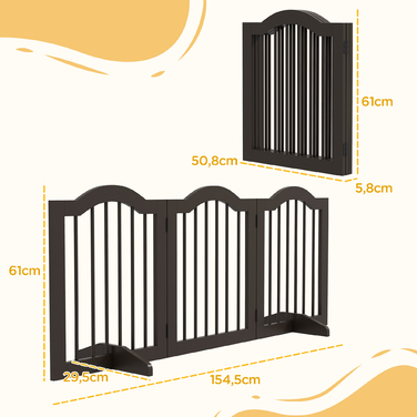 PawHut Бар'єр для собак 154.5 x 29.5 x 61 см, Dog Guard складний, Дверні ворота Собака, Дерево, Кава