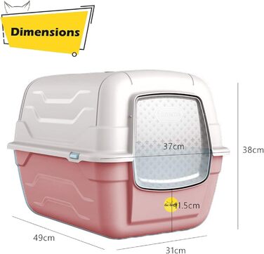 Лотку для котів з кришкою, з дверцятами та фільтром, 52x40x40 см, рожевий + кремовий матовий