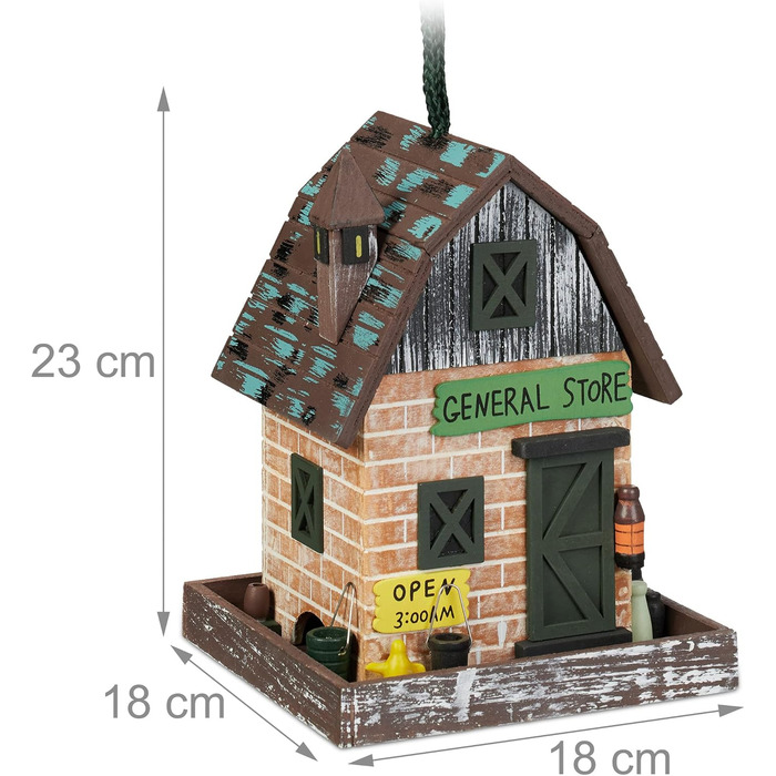 Дерев'яний будиночок для птахів Relaxdays, 23x18x18 см, з відкидним дахом, для саду та балкону