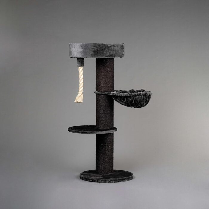 Дерев'яний кігтеточка для великих котів RHRQuality Maine Coon Sleeper Blackline Dark Grey Deluxe з товстими 15 см сизалевими стовпами