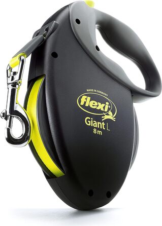 Рулетка Flexi Giant L 8 м для собак до 50 кг, чорна/неонова жовта