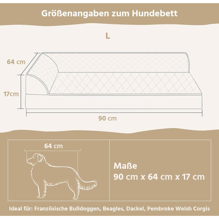 Ортопедичні лежанки для собак великих порід - водонепроникні знімні лежанки з миючим чохлом (90 x 64 x 17 см)