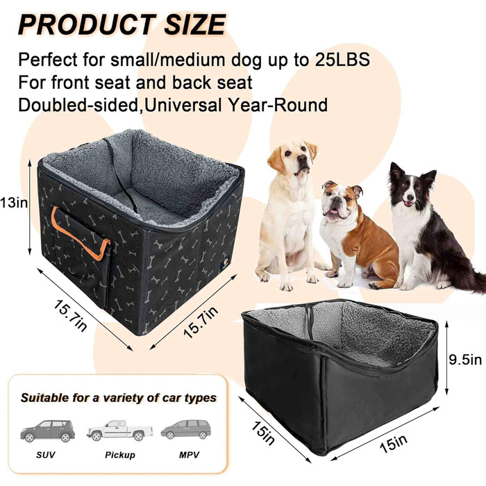 Підвищення для собак в авто, крісло для собак до 11,3 кг, з ременями безпеки, для передніх та задніх сидінь