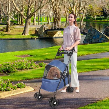 Візок для собак Homewell 2в1: візок-будка, сумка-переноска, з підстаканниками, складаний, з гальмом, для домашніх тварин, 50x70x99 см (Блакитний)