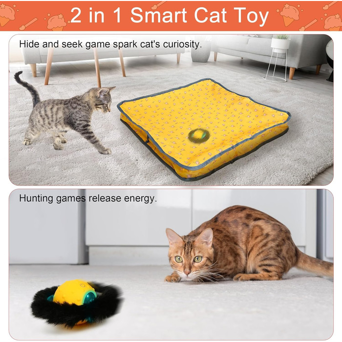 Інтерактивна іграшка для котів: тиха електрична іграшка для дорослих котів, активується рухом, з цвіріканням, ідеально на подарунок (жовта)