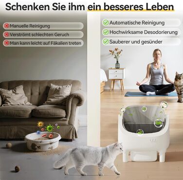 Автоматичний лоток для котів Devoko з керуванням через додаток, для котів до 15 кг, відкритий дизайн, легкий у прибиранні, великий, зручний для котів, ємність на 15 днів