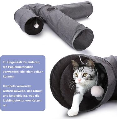 Ігровий тунель для котів Ownpets 3-в-1, розкладний тканинний тунель із м'ячиком та дразнилкою, для котів, кошенят, кроликів, цуценят, сірий
