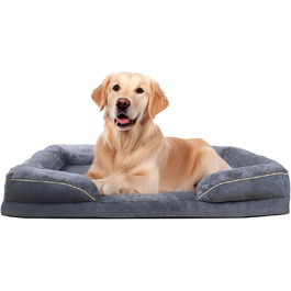 Ортопедичне ліжко для собак, корзина для собак, м'яка підстилка, диван для собак, подушка для собак, корзинка для собак з високим бортиком, знімний та пральний чохол, 91 x 69 x 18 см, неслизьке дно