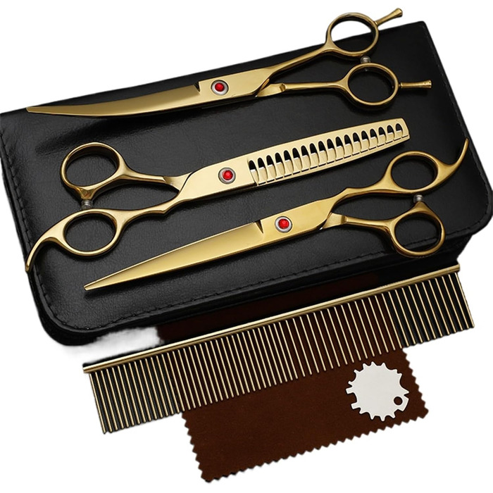 Професійний набір ножиць для собак 7.0 дюймів: ножиці для стрижки та догляду за шерстю, вигнуті ножиці, набір для грумінгу собак, ножиці для собак з нержавіючої сталі 440C