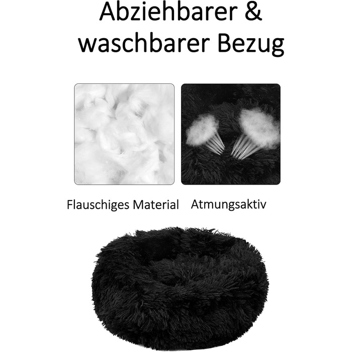 Кругле лежанка для собак середнього розміру Donut Fluffy 70см - м'яке, зручне ліжко для собак та котів, чорний кошик