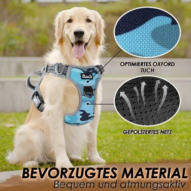 Нашийник для собак великих порід, шлейка з двома карабінами та зручною ручкою, регульована та світловідбиваюча, для щоденних тренувань (L), камуфляжний колір