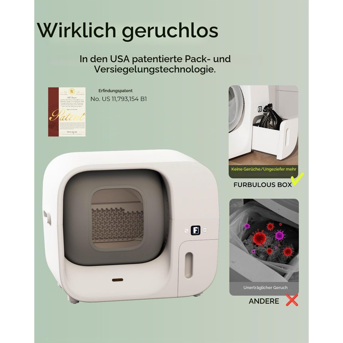 Автоматичний самоочисний туалет для котів Furbulous з системою самопакування відходів та керуванням через додаток (APP)