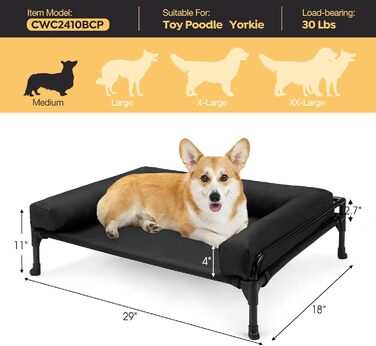 Лежанка для собак Veehoo Outdoor, чорна, 74 x 46 x 18 см. Охолоджуюча, піднята, знімний бордюр, для подорожей, миється.