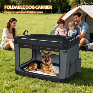 Транспортна переноска для собак Fobyfurny, сіра, 60x42x42 см, з відбиваючими смугами та кишенями, знімний килимок, FPDT005OG1