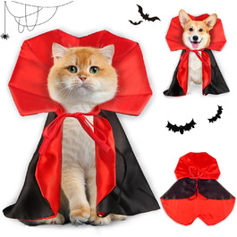 Костюм на Хелловін для дорослих: милий собака, костюми на Хелловін, накидка вампіра, регульований костюм для домашніх тварин з нагрудником, довжина спини 40 см, накидка вампіра-чаклуна, костюми для котів