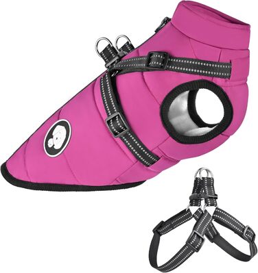 Водонепроникна тепла куртка для собак, зимовий одяг для маленьких, середніх та великих собак, підходить для Лабрадорів, Чихуахуа, Французьких бульдогів. Зелений (L (4.5-6.5 кг), фіолетовий)