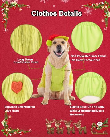 Костюм для собак з новорічною шапочкою, для собак та котів, костюм на Хелловін, костюм для маленьких, середніх та великих собак, розмір 4XL, зелений, обхват грудей 88 см