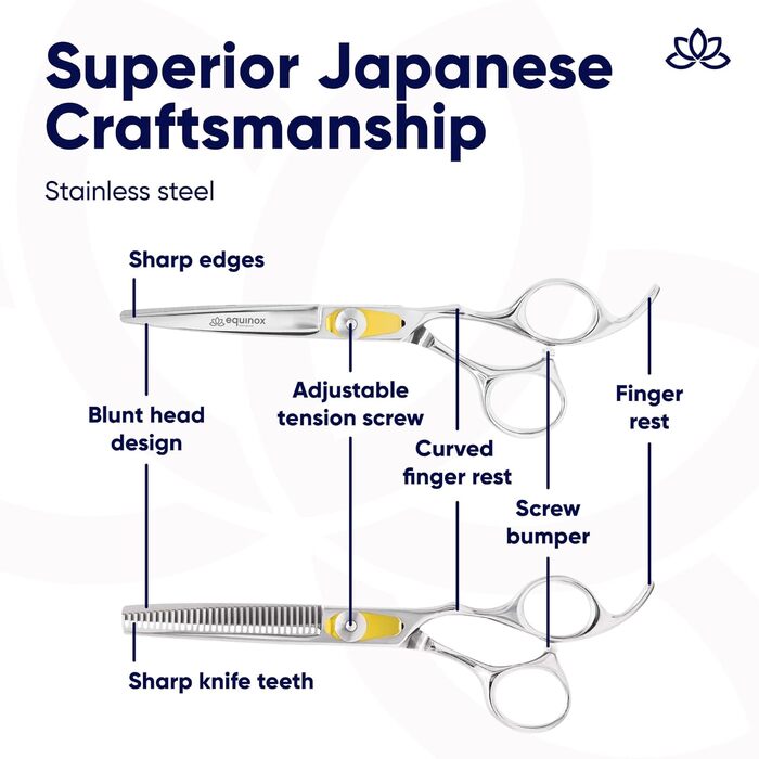 Професійний набір ножиць для стрижки волосся Equinox Razor Edge Series – ножиці для стрижки та филирування, ножиці для текстурування – срібний, 6.5 дюймів