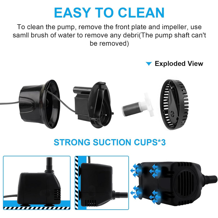 Погружний насос для ставка/акваріума Wasserpumpe 1800 л/год, 3 насадки (13/16/19 мм), 20 Вт