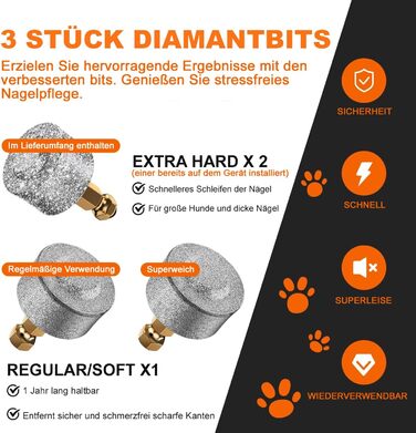 Електрична машинка для підстригання кігтів собак та котів: тиха, з LED-підсвіткою та 2 швидкостями | Перезаряджувана з 3 насадками та аксесуарами | Для безпечного догляду за кігтями