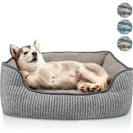 Ліжко для собак та котів Bluzelle, корзина для собак, диванчик для собак, подушка для собак, ліжко для котів, подушка для котів, миється, не слизьке, знімний коврик, плюшеве, тепле, розмір S, сірий - 53x42x18 см