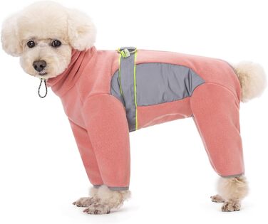 Флісова тепла куртка для собак на зиму, Onesie для цуценят з регульованою талією, D-кільцем та світловідбиваючими смугами, теплий одяг для собак, костюм для маленьких та середніх собак_L (L:Обхват грудей:48см/18.8дюймів; довжина спини:33см/12.9дюймів, рож