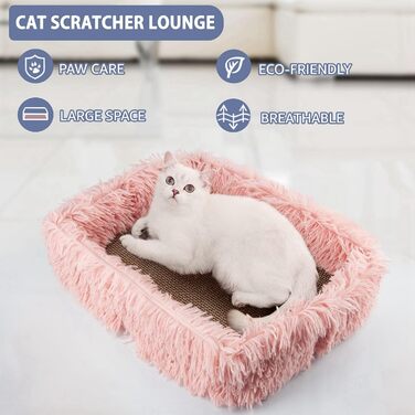 Котячий когтеточка з картону з коробкою, міцна велика ліжко для котів, м'яка когтеточка з гофрокартону, знімна, двостороння, захист меблів (44×34×14см), рожевий колір