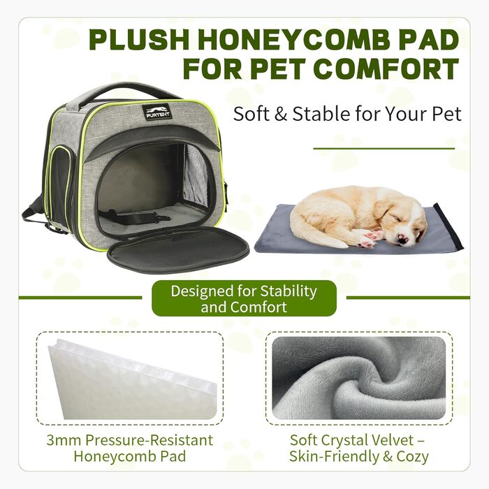 Сумка-переноска для тварин, складна, дихаюча, з леєрою, для цуценят, кошенят, морських свинок (до 3,6 кг), сіро-зелена