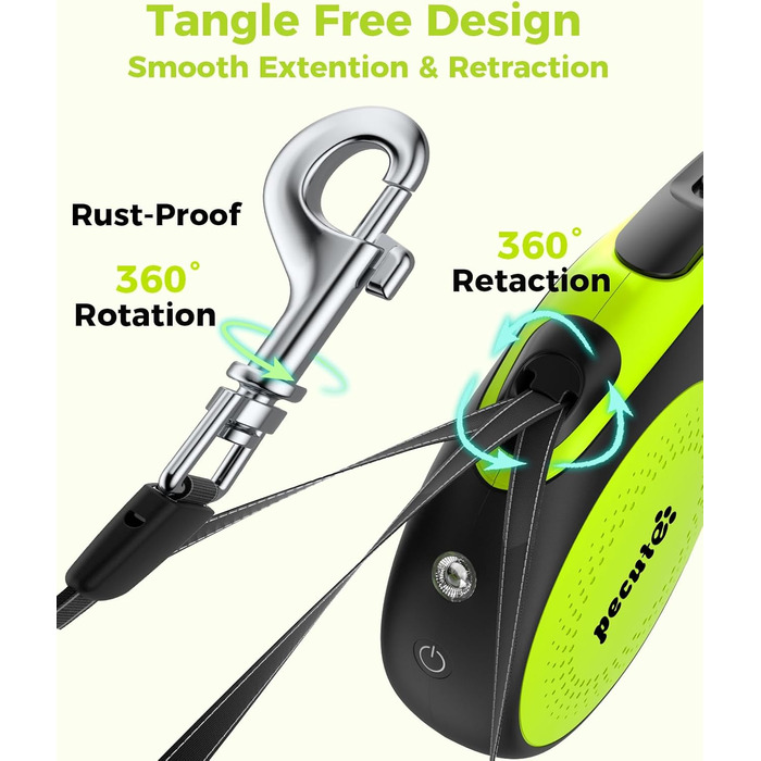 Рулетка для собак Pecute 8м з LED-підсвічуванням, 360° без перекручування, для собак до 50 кг