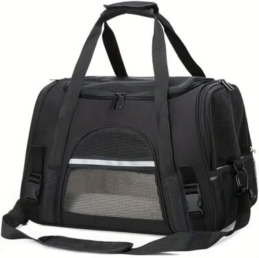 Сумка-переноска для котів та собак, до 6,8 кг, схвалена авіакомпаніями, складна та пральна, чорна