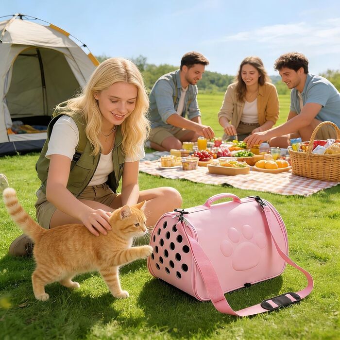 М'яка переноска для тварин Lpoppcx | Сумка-переноска для домашніх тварин на плечі, дихаюча переноска для подорожей, прогулянок, літака, кемпінгу, роботи, до ветеринара, в місто (Рожева, M)