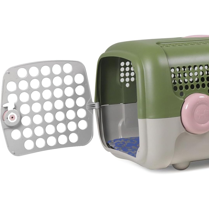 Транспортний бокс для собак та котів UNITED PETS A.U.T.O. - міцний, виготовлений в Італії, зелений/бежевий, з гігієнічною підстилкою, 51 x 37 x 33 см