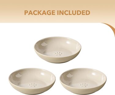 Миски для котів Havniva, кераміка, широкі, для вусів, набір 3 шт., годівниця та поїлка, запобігають втомі вусів, 14 см, вінтажний лате