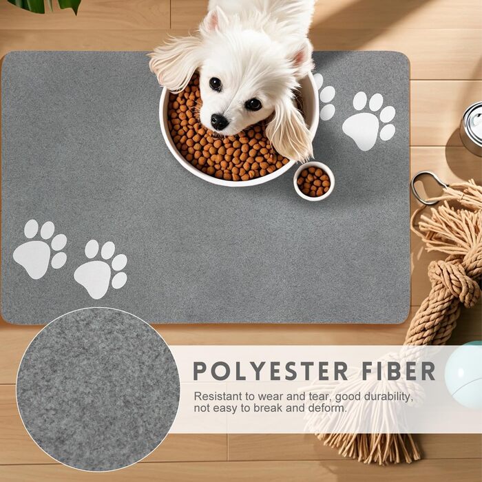 Килимок під миски для котів та собак SUKUTU, 40x60 см, сірий (нековзний, швидковисихаючий)