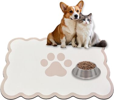 Килимок для годівлі собак та котів, 60 x 40 см, водопоглинаючий, неслизький, великий, для мисок, легко миється, швидко сохне (бежевий)