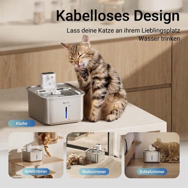 Автоматичний котячий фонтан DownyPaws з нержавіючої сталі, бездротовий, з датчиком руху, батарейний, 3 л, для котів і собак, легке очищення, надзвичайно тихий