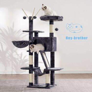 Котячий дерево Hey-brother 135 см, сірий, з іграшкою, лежаком, гамаками, когтеточкою та будиночком для котів