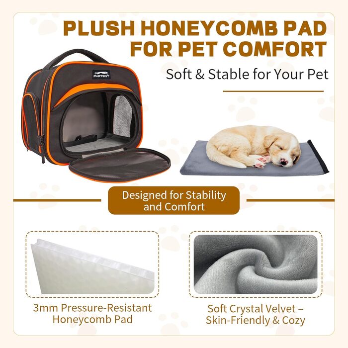 Сумка-переноска для тварин, складна, дихаюча, з леєрою, для цуценят, кошенят, морських свинок (до 3,6 кг), чорний/помаранчевий