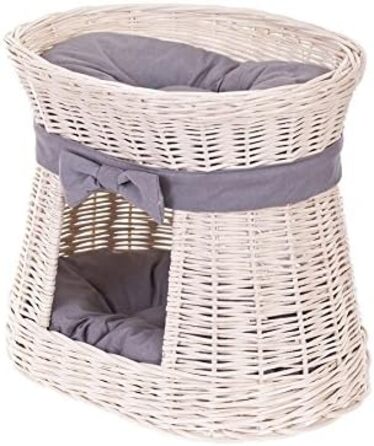 Двоярусна котяча кімната з плетіння з лози (бежева) - зручний котячий будиночок з подушкою