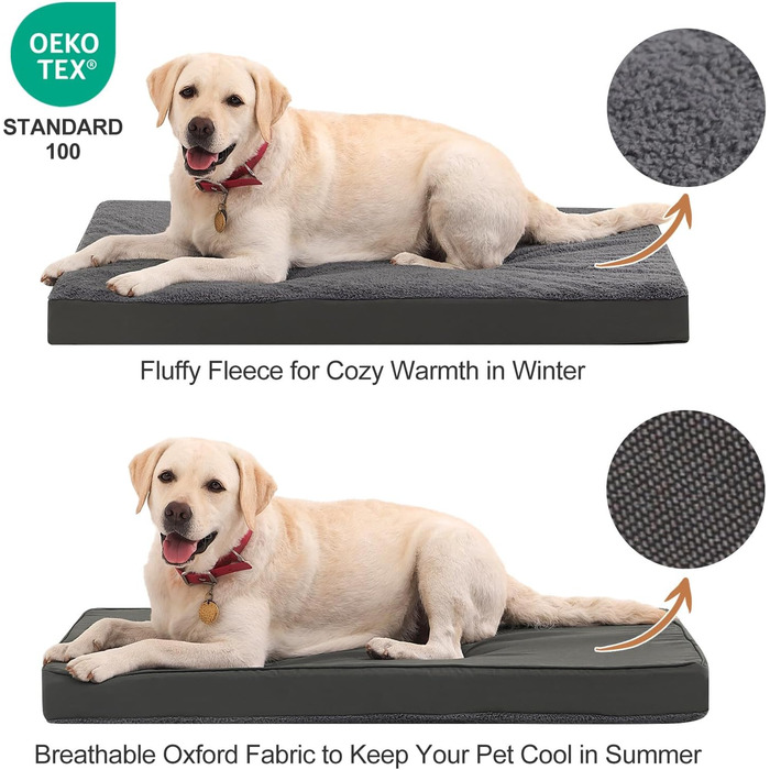 Ортопедичне ліжко для собак на зиму та літо з знімною, пральною наволочкою, 104*68*8 см, сірого кольору