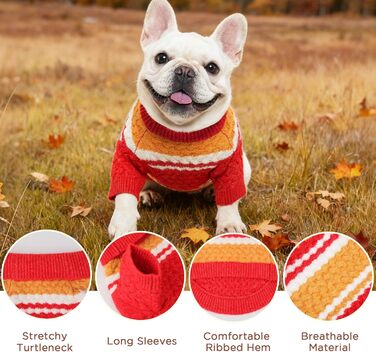 Теплий зимовий пуловер для собак та котів (S), червоно-жовтий, з класичним ролкрагом, м'який, для хлопчиків та дівчаток