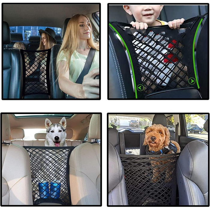 Сітчаста перегородка для собак у машину, універсальна для передніх сидінь, з 2 кишенями для зберігання