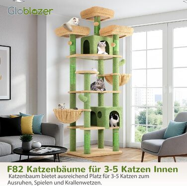 Драбина-кіготь Globlazer XXL, 209 см, з 3 м'якими сидіннями, 2 будиночками, 2 кошиками, великою платформою, іграшками для котів. Стабільна для 3-5 котів.