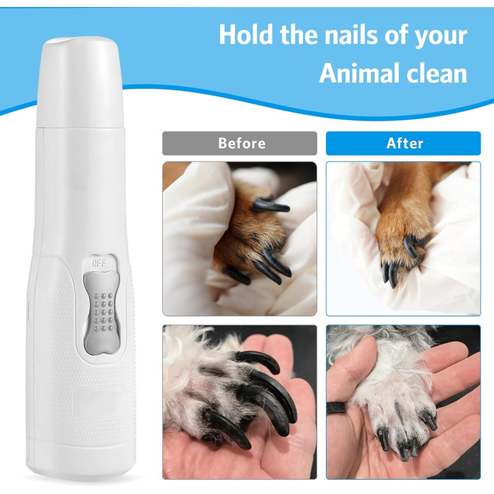 Електричний шліфувальник для нігтів собак Brifit, тихий, для собак, котів та інших домашніх тварин, білий - сріблястий